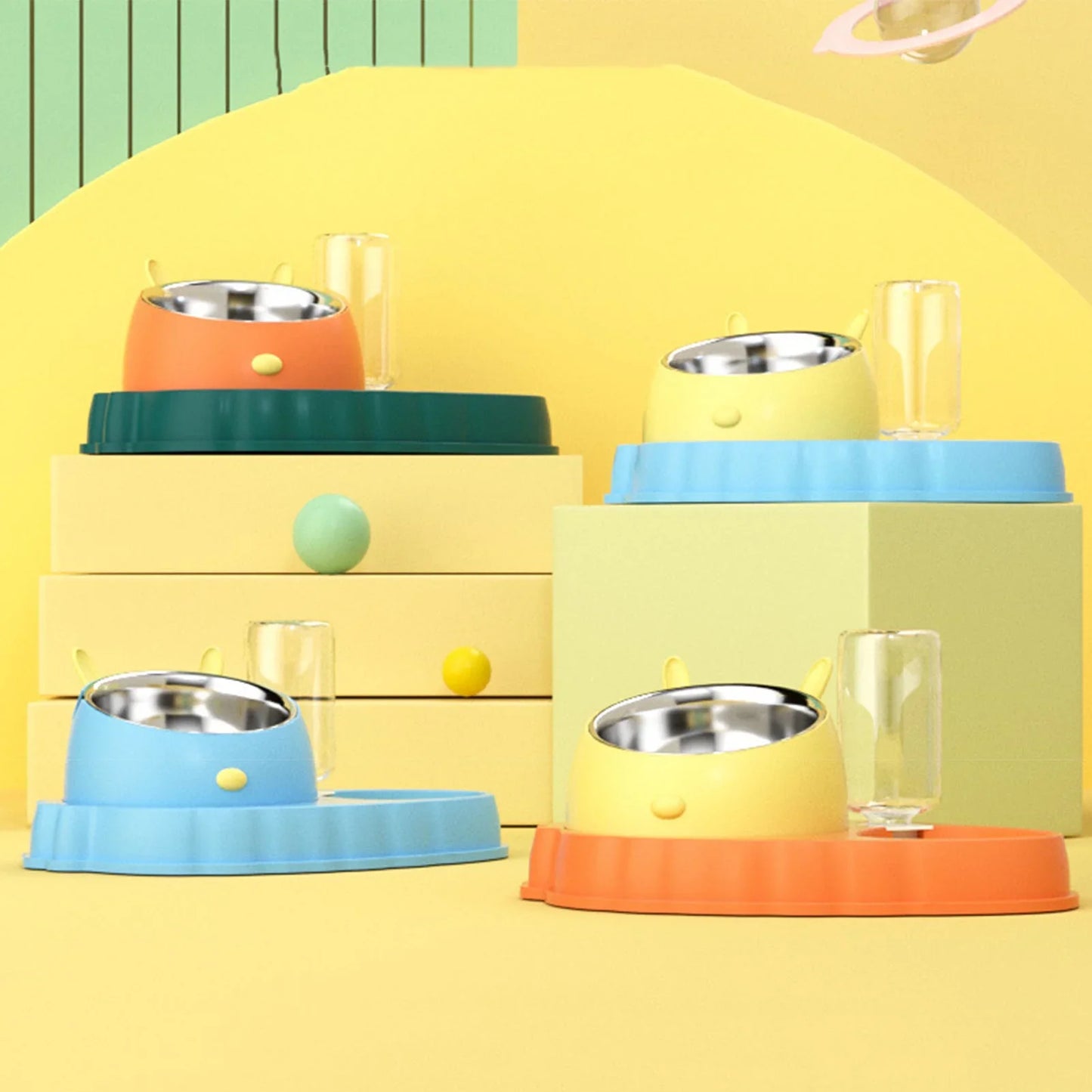 Animal de Compagnie Station Alimentaire avec Distributeur D' Eau - Mangeoire Mignonne pour Chiens et Chats
