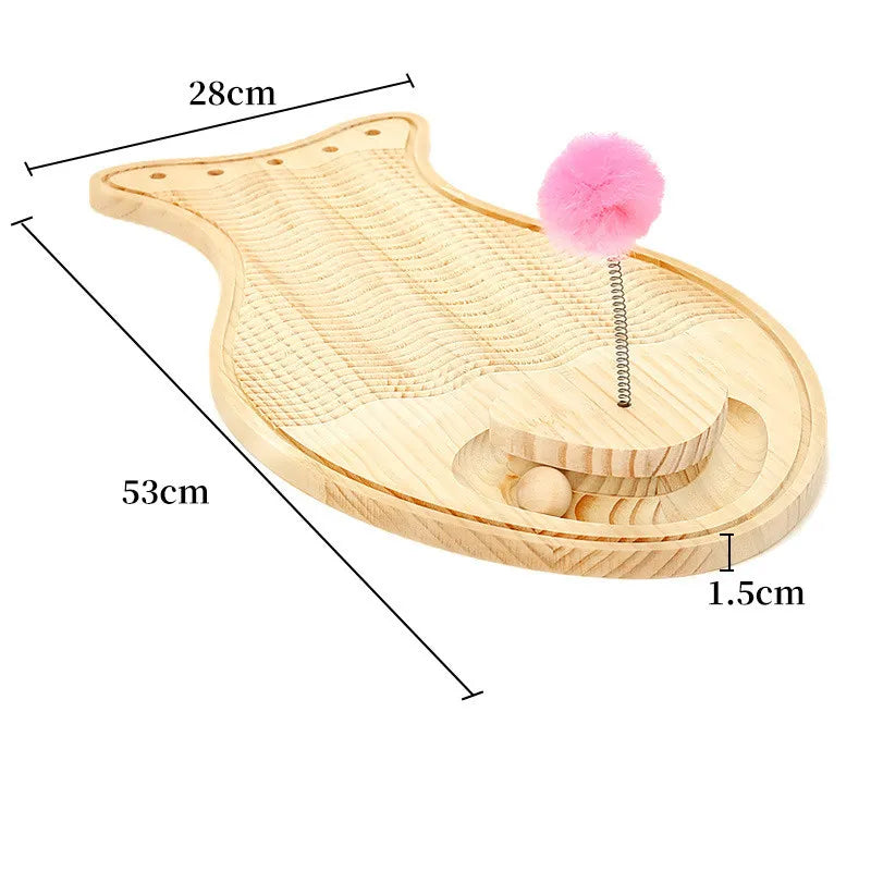 Jouets pour Chats Griffoir en Bois - Tapis de Jeu Interactif avec Plume et Balle