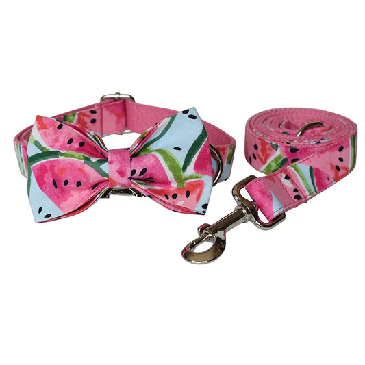 Collier De Chien Avec Noeud Et Laisse En Forme De Pastèque - Réglable Et Confortable