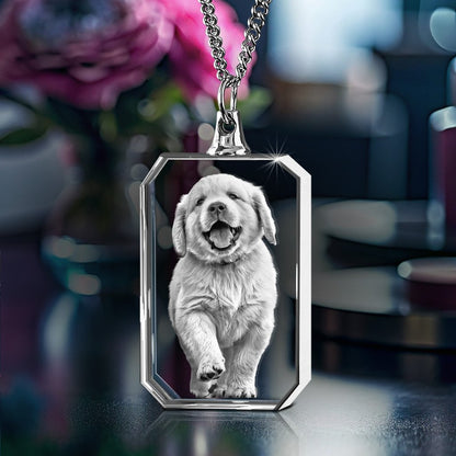 Collier Photo Personnalisé 2D/3D En Cristal En Forme De Carré