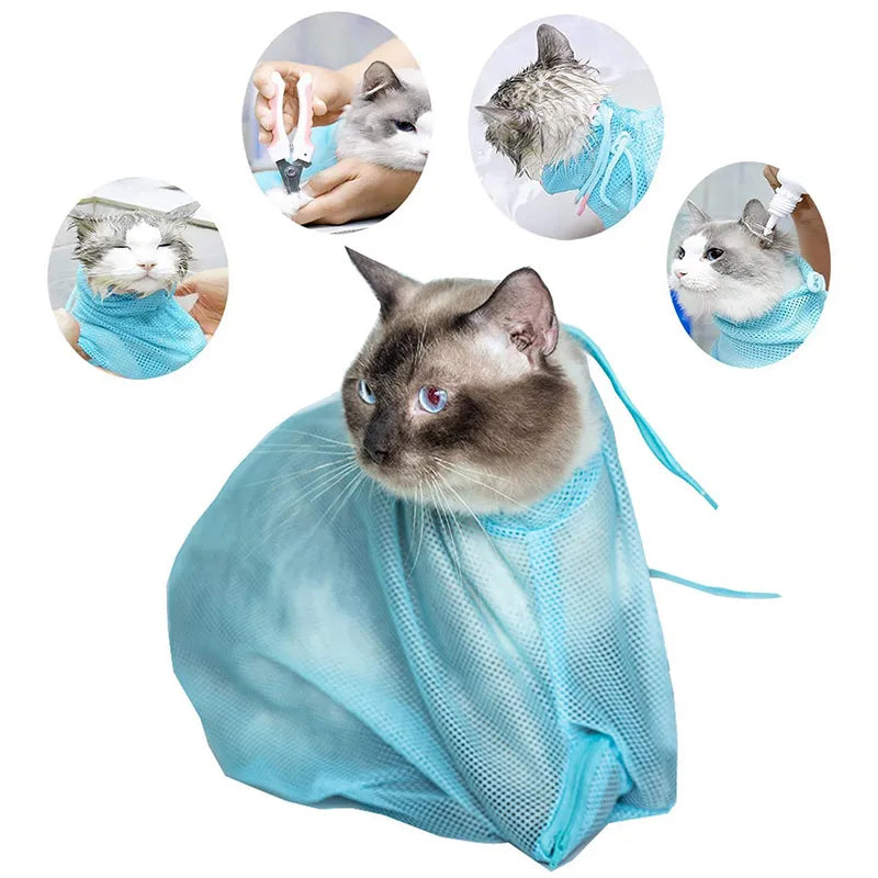 Sac de Toilettage pour Chats avec Tissu en Maille pour un Bain et un Soin des Griffes en Toute Sécurité