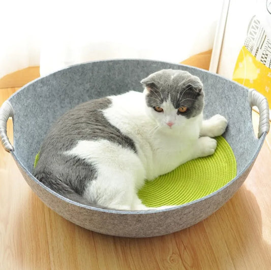 Lit pour Animaux Domestiques en Feutre pour Chats - Panier Doux et Confortable avec Poignées