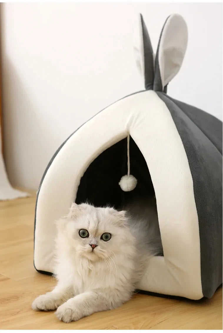 Confortable et Douillet - Lit pour Chat en Forme de Grotte avec Balle de Jeu