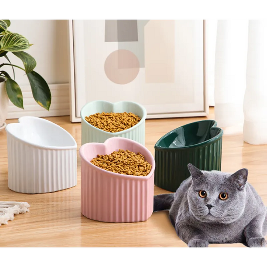 Céramique Gamelle en Forme de Cœur pour Chiens et Chats avec Fond Antidérapant