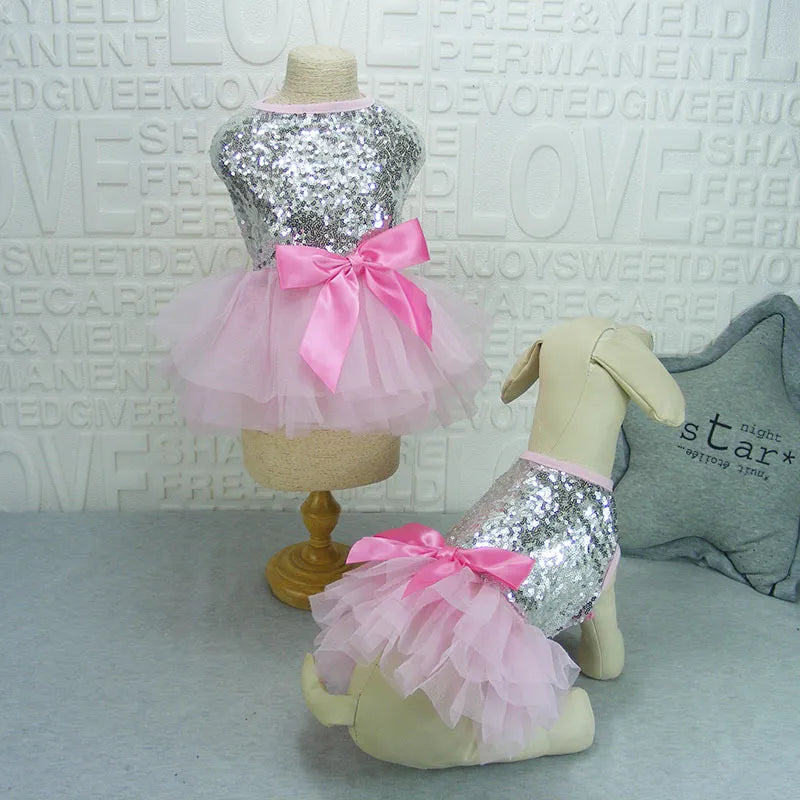 Elégante Robe Pour Chien Avec Paillettes Et Jupe En Tulle En 2 Coloris