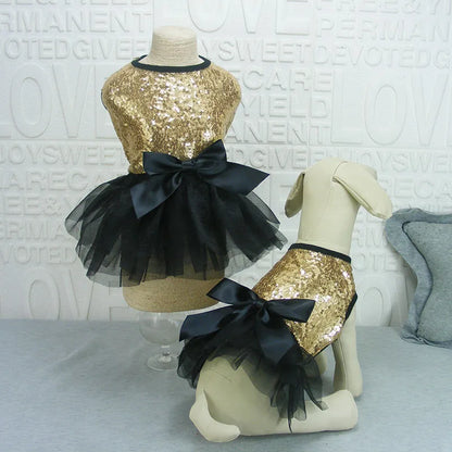 Elégante Robe Pour Chien Avec Paillettes Et Jupe En Tulle En 2 Coloris