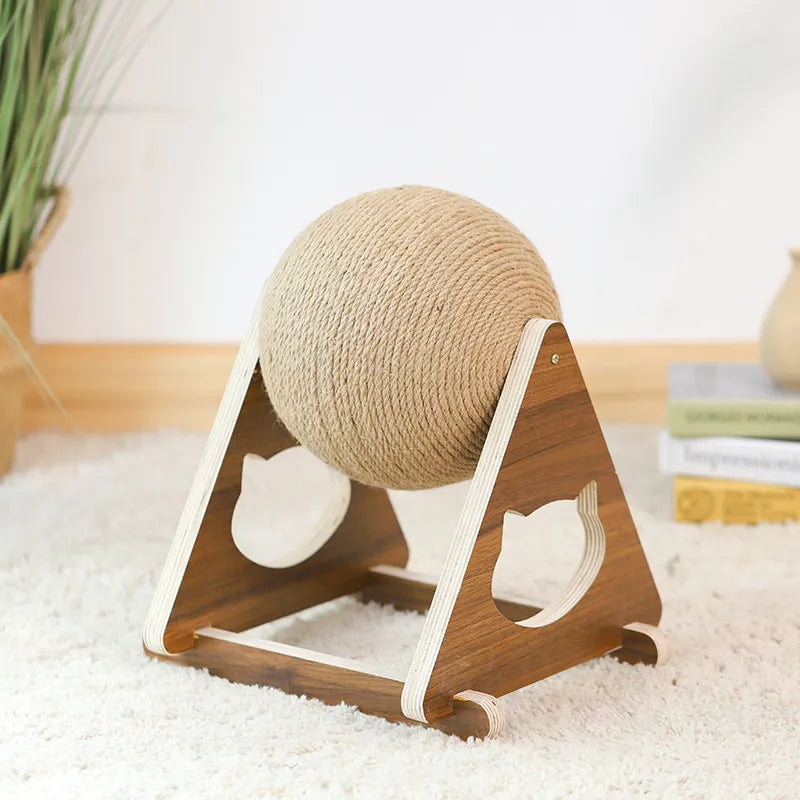 Arbre à Chat Boule à Gratter 360 ° - Arbre à Chat Innovant avec Boule de Sisal Pivotante Châssis en Bois Solide