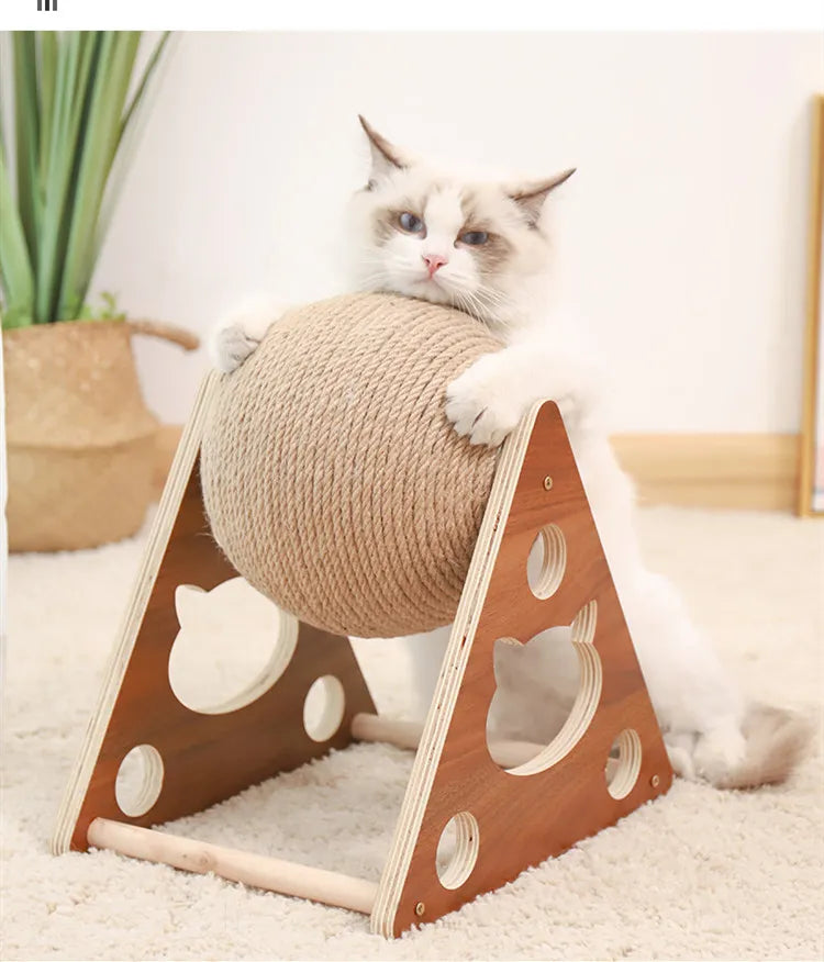 Arbre à Chat Boule à Gratter 360 ° - Arbre à Chat Innovant avec Boule de Sisal Pivotante Châssis en Bois Solide