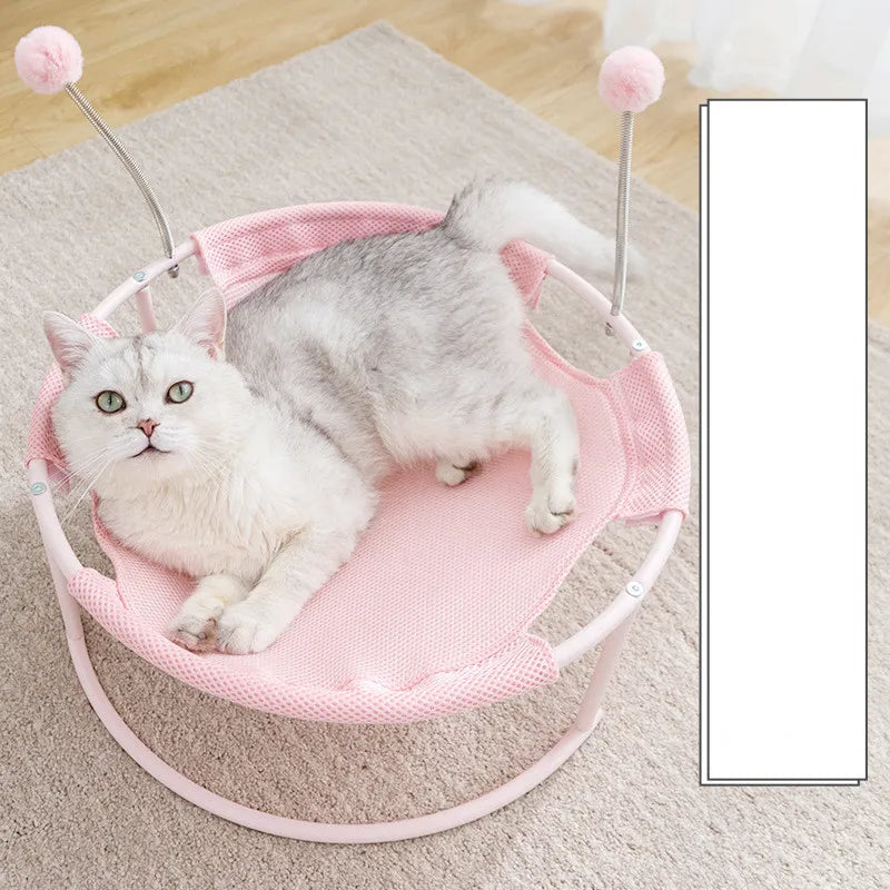 Hamac pour Chats Rond - Lieu de Repos Confortable pour Chats avec Balles de Jeu Châssis Stable