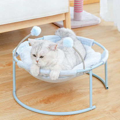Hamac pour Chats Rond - Lieu de Repos Confortable pour Chats avec Balles de Jeu Châssis Stable