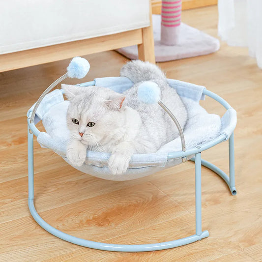 Hamac pour Chats Rond - Lieu de Repos Confortable pour Chats avec Balles de Jeu Châssis Stable