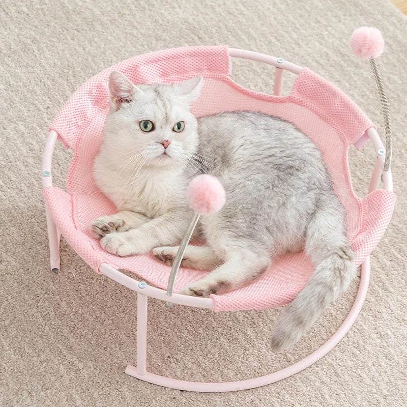 Hamac pour Chats Rond - Lieu de Repos Confortable pour Chats avec Balles de Jeu Châssis Stable