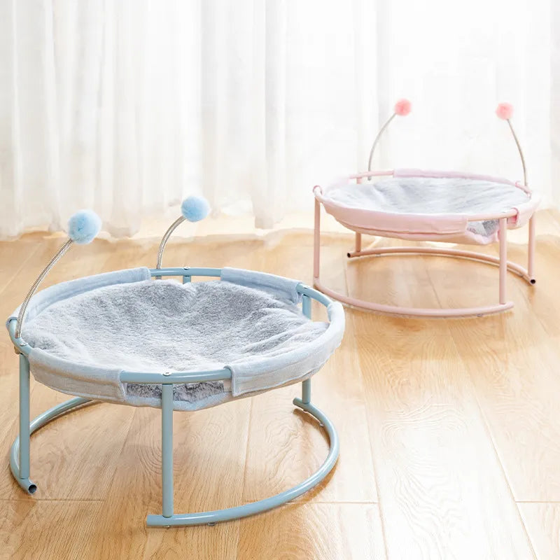 Hamac pour Chats Rond - Lieu de Repos Confortable pour Chats avec Balles de Jeu Châssis Stable