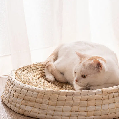 Nid de Chat Fait à la Main - Lit Rond et Doux pour Animaux Domestiques en Matériaux Naturels