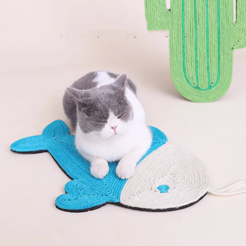 Tapis à Gratter pour Chats Cactus & Poisson - Jouet à Gratter pour Chats , Tapis à Gratter Mural et de Sol en Sisal