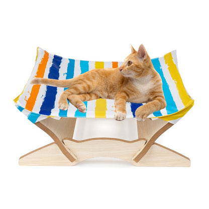 Liege pour Chat Coloré en Bois Recouvert de Tissu - Lieu de Repos Confortable pour les Chats