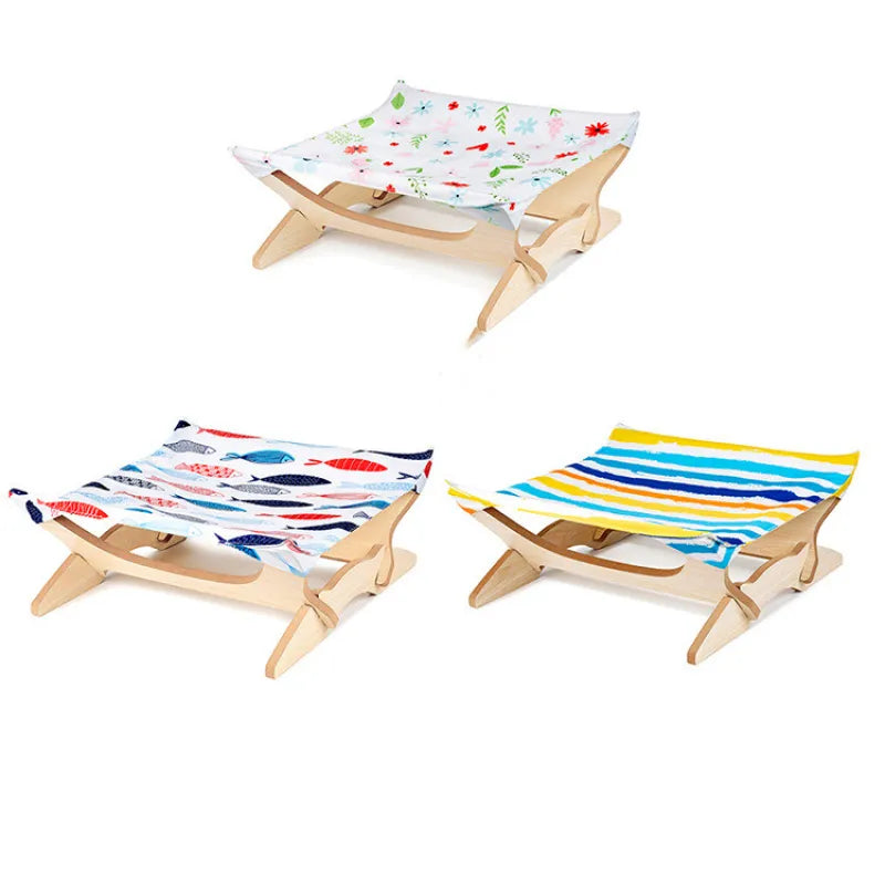 Liege pour Chat Coloré en Bois Recouvert de Tissu - Lieu de Repos Confortable pour les Chats