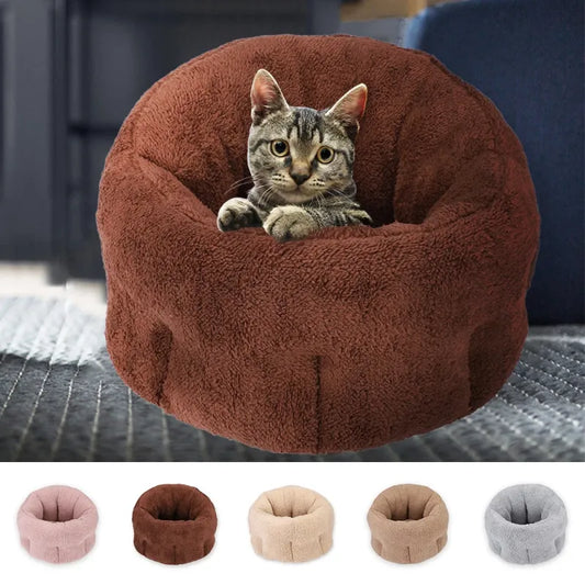 Lit pour Chat Douillet en Forme de Beignet - Caverne Moelleuse pour Chats et Petits Chiens