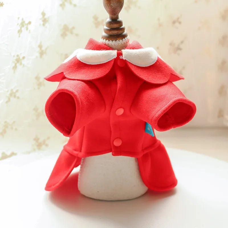 Manteau Pour Chien En Rouge Avec Col Élégant - Doux Et Confortable Pour Les Petits Chiens