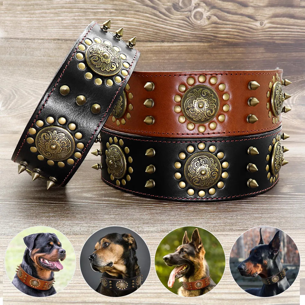 Collier De Chien En Cuir Avec Rivets Et Ornements En Métal Pour Les Grands Chiens