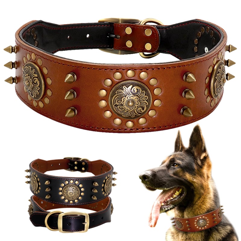 Collier De Chien En Cuir Avec Rivets Et Ornements En Métal Pour Les Grands Chiens