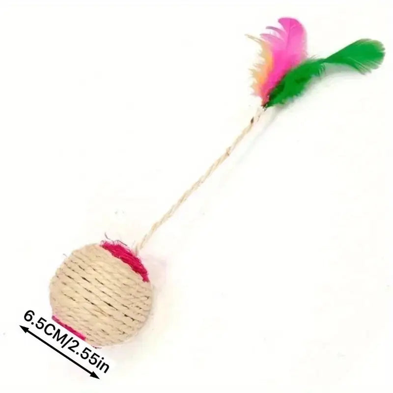 Balle Interactive pour Chats avec Plumes et Corde en Sisal