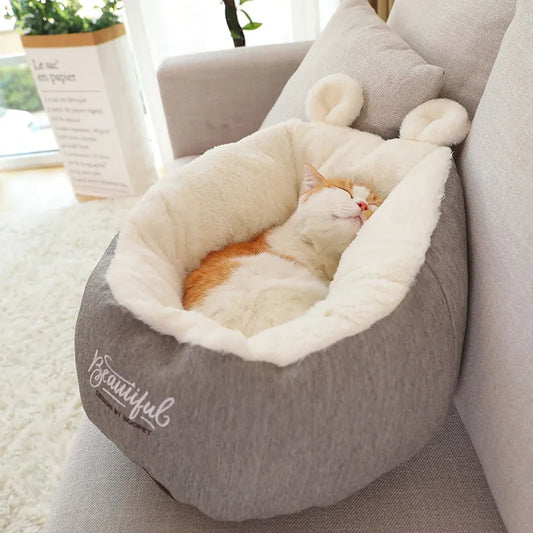 Lit pour Chat Douillet avec Design D' Oreilles - Doux et Confortable pour les Chats et les Petits Chiens