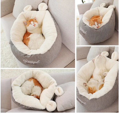 Lit pour Chat Douillet avec Design D' Oreilles - Doux et Confortable pour les Chats et les Petits Chiens