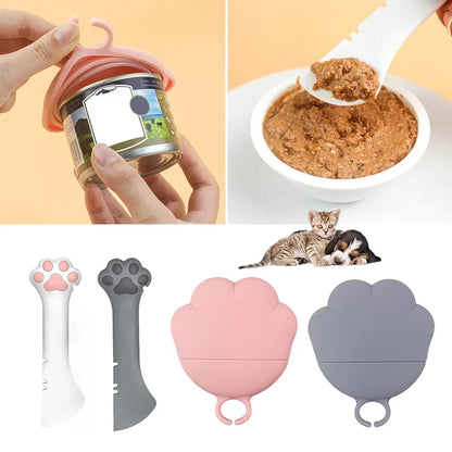 Distributeur de Nourriture en Silicone pour Animaux Domestiques - Ouvre-boîte Flexible et Cuillère en Forme de Patte