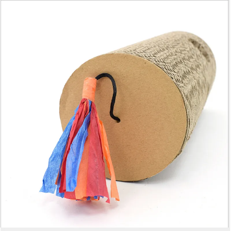 Rouleau à Gratter pour Chats en Carton - Jouet à Gratter avec Franges Multicolores et Trou