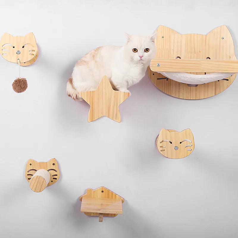 Planche à Gratter Murale pour Chats en Bois dans un Design de Tête de Chat - Lieu de Repos Confortable et Jouet
