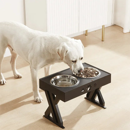 Porte-écuelle Surélevé pour Chiens avec Deux Bols en Acier Inoxydable