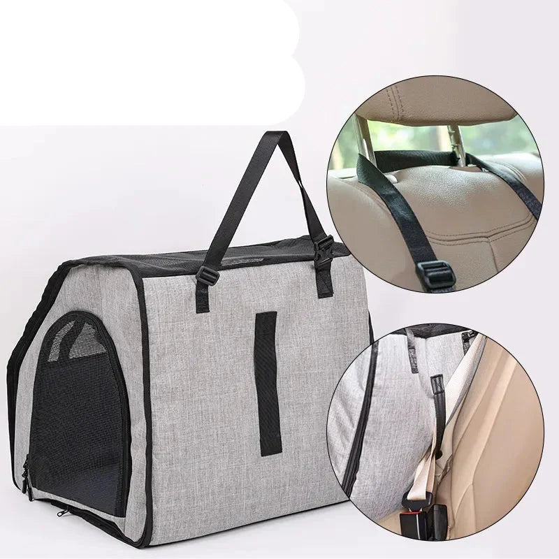 Siège pour Chien de Voiture Sûr - Sac de Transport Pliable avec Fenêtres en Filet Système de Harnais