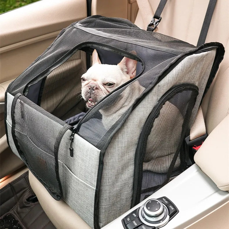 Siège pour Chien de Voiture Sûr - Sac de Transport Pliable avec Fenêtres en Filet Système de Harnais