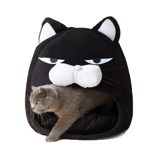 Lit pour Chat avec Design Tête de Chat - Niche Douillette pour Chats et Petits Chiens