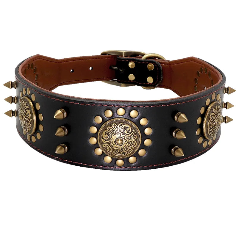 Collier De Chien En Cuir Avec Rivets Et Ornements En Métal Pour Les Grands Chiens