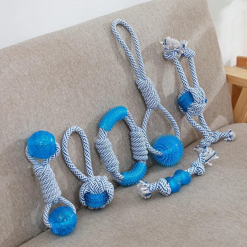 Jouet pour Chien avec Boule en Caoutchouc et Corde - Jouet à Mâcher à Tirer et à Jouer
