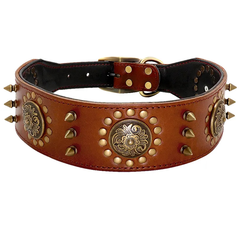 Collier De Chien En Cuir Avec Rivets Et Ornements En Métal Pour Les Grands Chiens