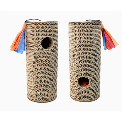 Rouleau à Gratter pour Chats en Carton - Jouet à Gratter avec Franges Multicolores et Trou