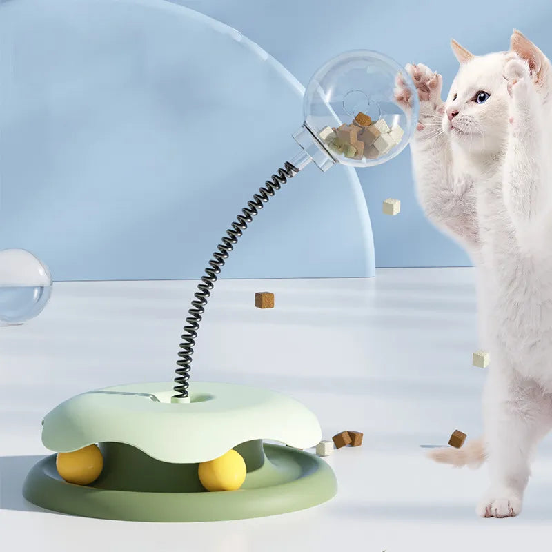 Jouet Interactif pour Chats avec Distributeur de Friandises et Barre Flexible