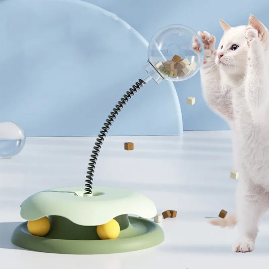 Jouet Interactif pour Chats avec Distributeur de Friandises et Barre Flexible
