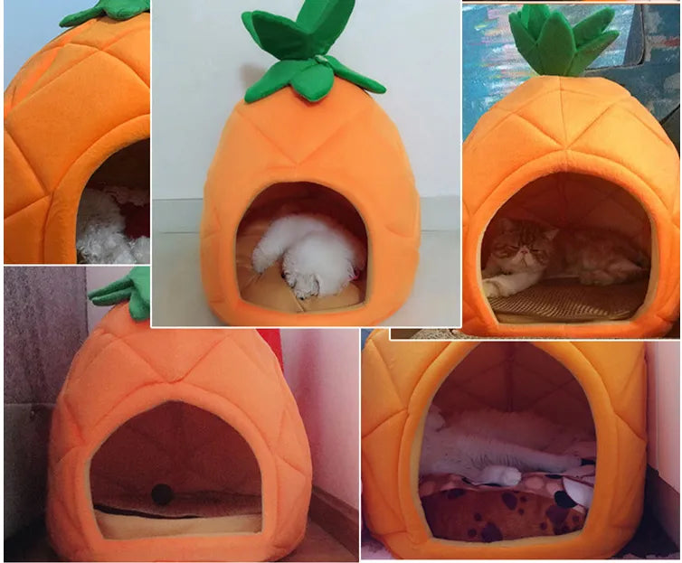 Notre Niche pour Chats au Design Ananas - Niche Douillette pour les Chats et les Petits Chiens