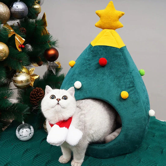 Lit Pour Chat En Forme De Sapin De Noël