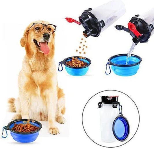 Bouteille Portable D' Eau et de Nourriture 2 en 1 pour Animaux Domestiques