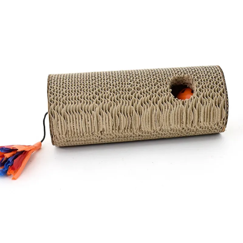 Rouleau à Gratter pour Chats en Carton - Jouet à Gratter avec Franges Multicolores et Trou