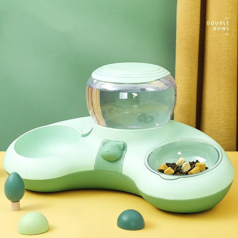 Ecuelle 2 en 1 pour Animaux Domestiques avec Distributeur D' Eau Automatique et Design Antidérapant