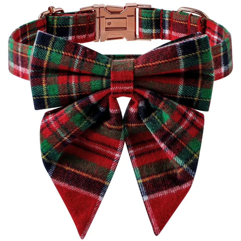 Collier De Chien À Carreaux Avec Noeud Pour Noël Et Les Occasions Festives
