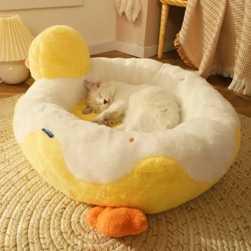 Lit Douillet en Forme de Canard pour Chats - Lit Moelleux pour Animaux de Compagnie pour la Détente et le Confort