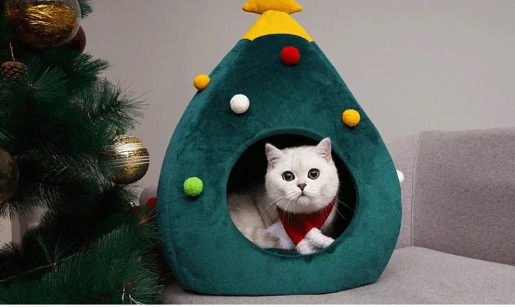 Lit Pour Chat En Forme De Sapin De Noël