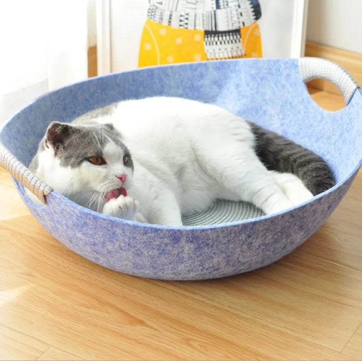 Lit pour Animaux Domestiques en Feutre pour Chats - Panier Doux et Confortable avec Poignées